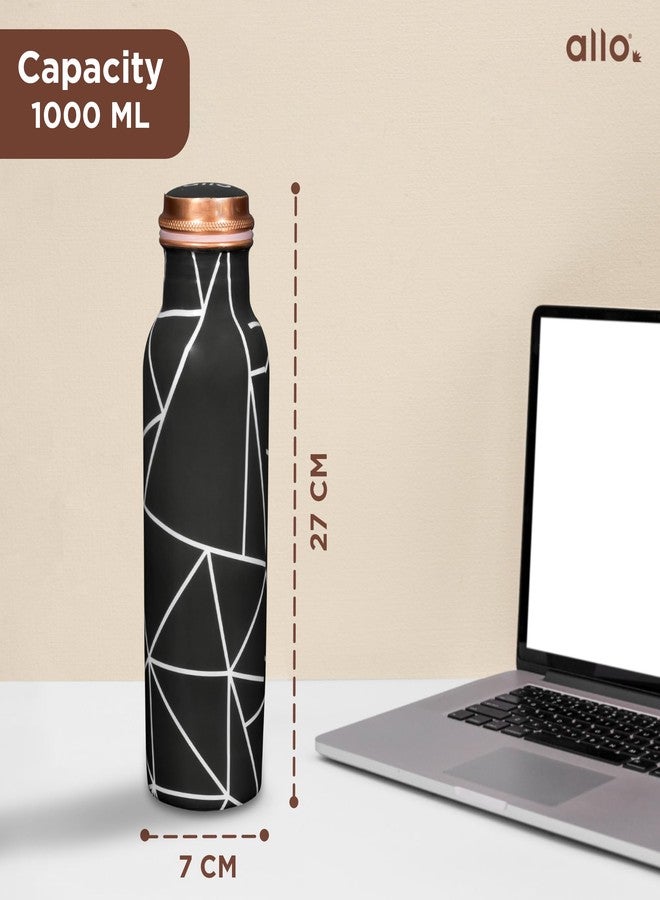 Allo Pure Copper Water Bottle 1 Litre Copper Bottle | Alkaline and Anti Oxidant | 100% Leak Proof, Office, Gym Bottle, Modern Tamba Bottle for Adults, Best Gift for Diwali (Black Abstract Line) - Image 5